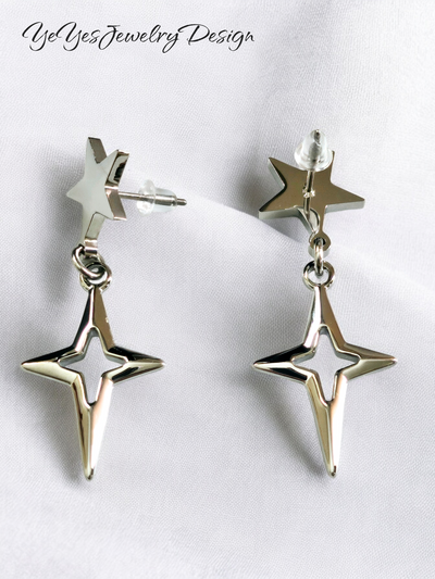 Stainless Steel Two Stars Stud Earrings. - YeYesJewelryDesign