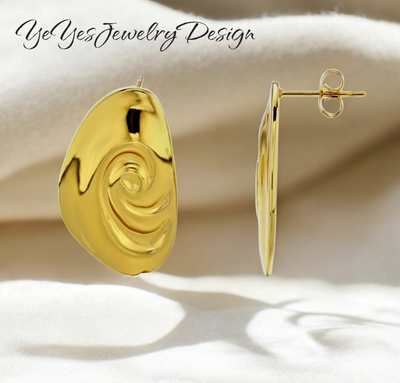 Stainless Steel Threaded Shell 18K PVD Stud Earrings Waterproof and Hypoallergenic. - YeYesJewelryDesign