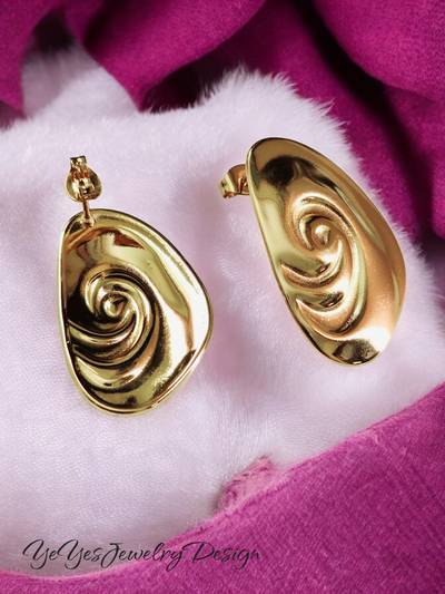 Stainless Steel Threaded Shell 18K PVD Stud Earrings Waterproof and Hypoallergenic. - YeYesJewelryDesign