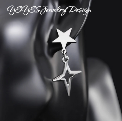 Stainless Steel Two Stars Stud Earrings. - YeYesJewelryDesign