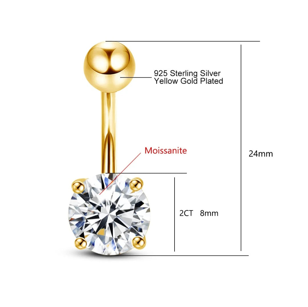Moissanite Belly button Navel Piercing over 925 sterling silver. - YeYesJewelryDesign