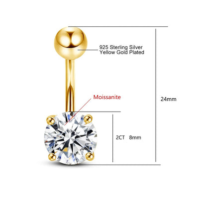 Moissanite Belly button Navel Piercing over 925 sterling silver. - YeYesJewelryDesign