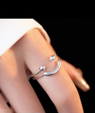 Smiley 925 Sterling Silver open ring, adjustable ring. - YeYesJewelryDesign