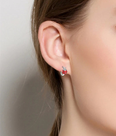 Romantic 925 Sterling Silver Red Ladybug Hoop Earrings. - YeYesJewelryDesign