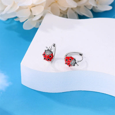 Romantic 925 Sterling Silver Red Ladybug Hoop Earrings. - YeYesJewelryDesign