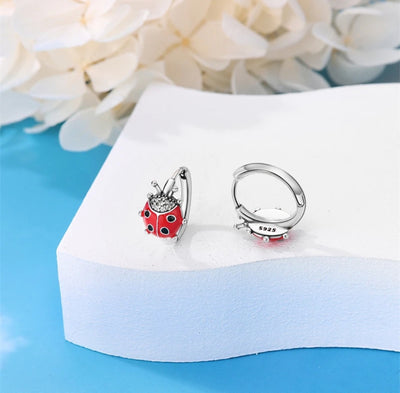 Romantic 925 Sterling Silver Red Ladybug Hoop Earrings. - YeYesJewelryDesign