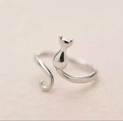 925 Sterling Silver Cat adjustable Ring. - YeYesJewelryDesign