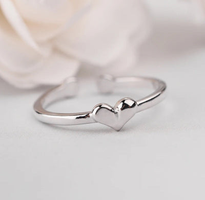 925 Sterling Silver Black and Silver color Adjustable Heart Ring. - YeYesJewelryDesign