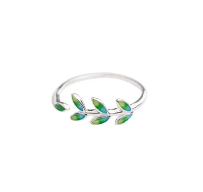 Adjustable 925 Sterling Silver Green Leaves Ring - YeYesJewelryDesign