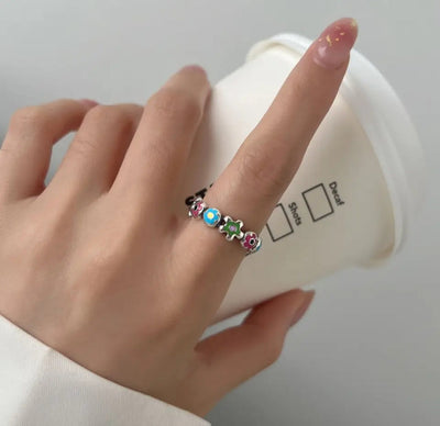 Colorful 925 Sterling Silver Flower adjustable Ring. - YeYesJewelryDesign