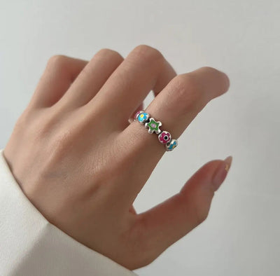 Colorful 925 Sterling Silver Flower adjustable Ring. - YeYesJewelryDesign