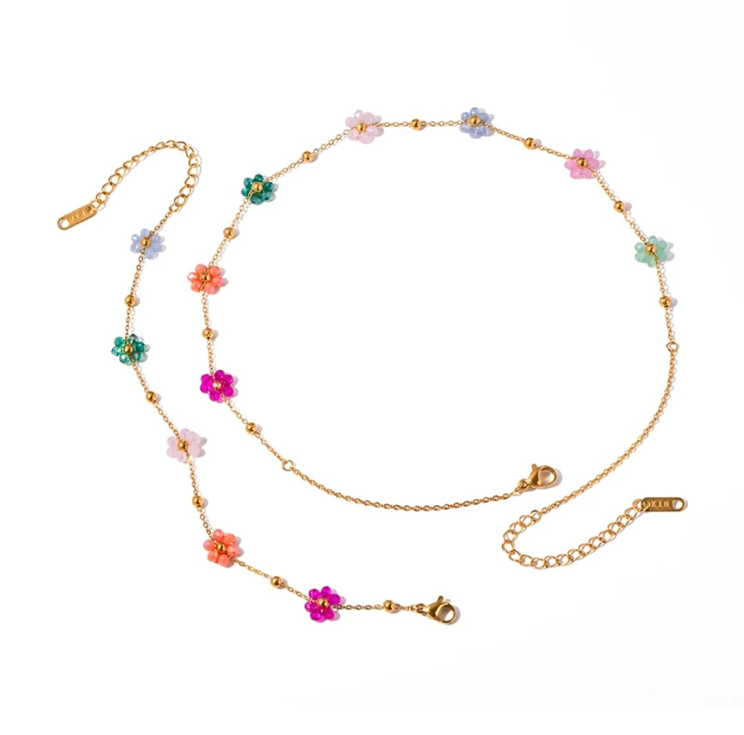 Stainless Steel Flower necklace and Bracelet Set. - YeYesJewelryDesign