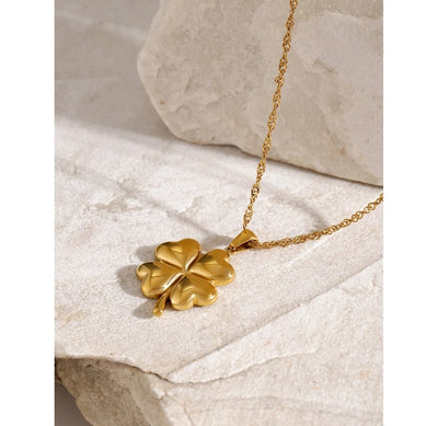 Stainless Steel Waterproof Lucky Flower Pendant necklace. - YeYesJewelryDesign