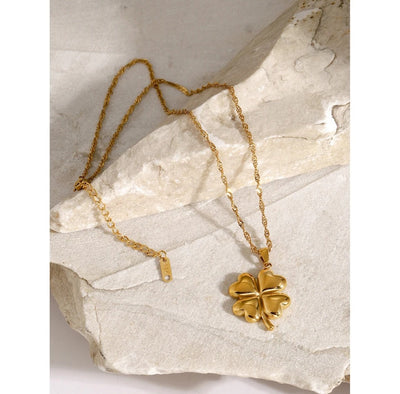 Stainless Steel Waterproof Lucky Flower Pendant necklace. - YeYesJewelryDesign