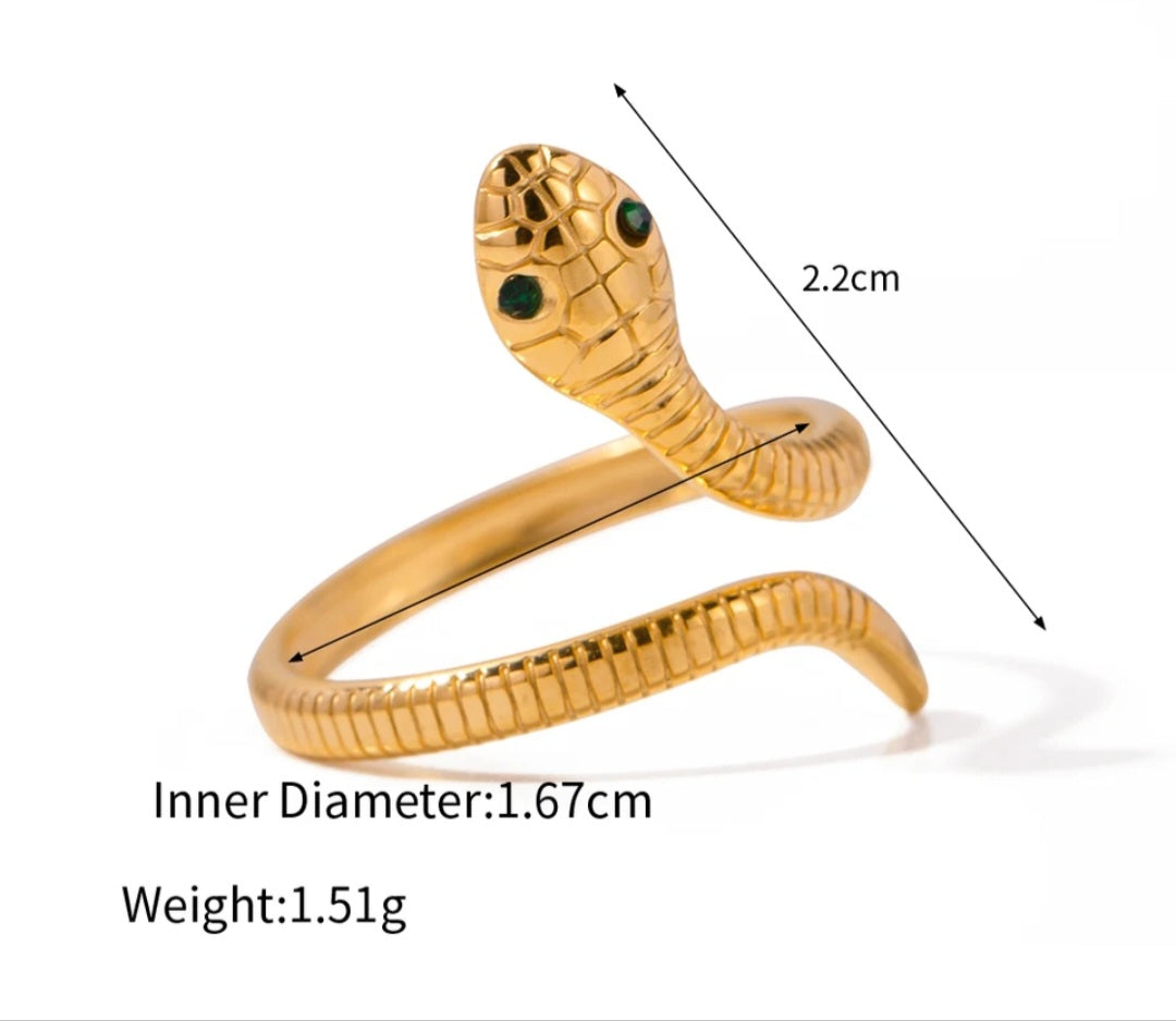 Stainless Steel Heart Waterproof Hypoallergenic PVD 18K Gold Plated Snake open Ring. - YeYesJewelryDesign