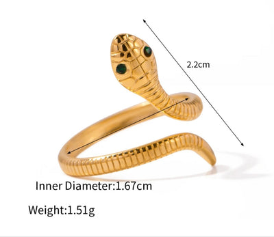 Stainless Steel Heart Waterproof Hypoallergenic PVD 18K Gold Plated Snake open Ring. - YeYesJewelryDesign