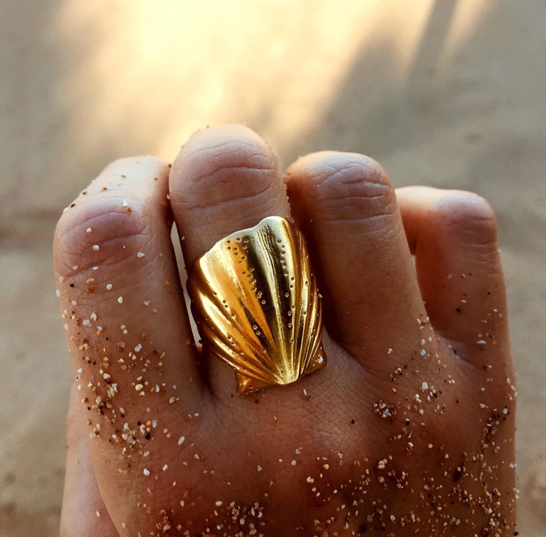 Waterproof Stainless Steel Seashell Adjustable ring. - YeYesJewelryDesign