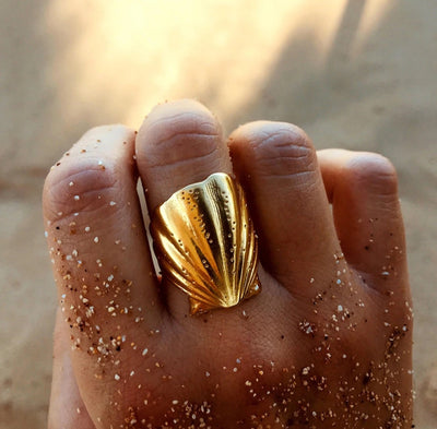 Waterproof Stainless Steel Seashell Adjustable ring. - YeYesJewelryDesign