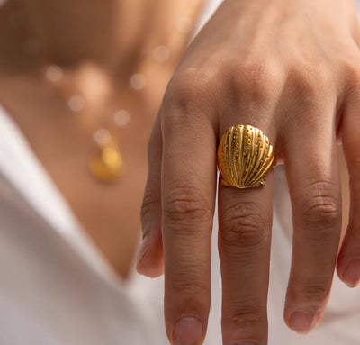 Waterproof Stainless Steel Seashell Adjustable ring. - YeYesJewelryDesign