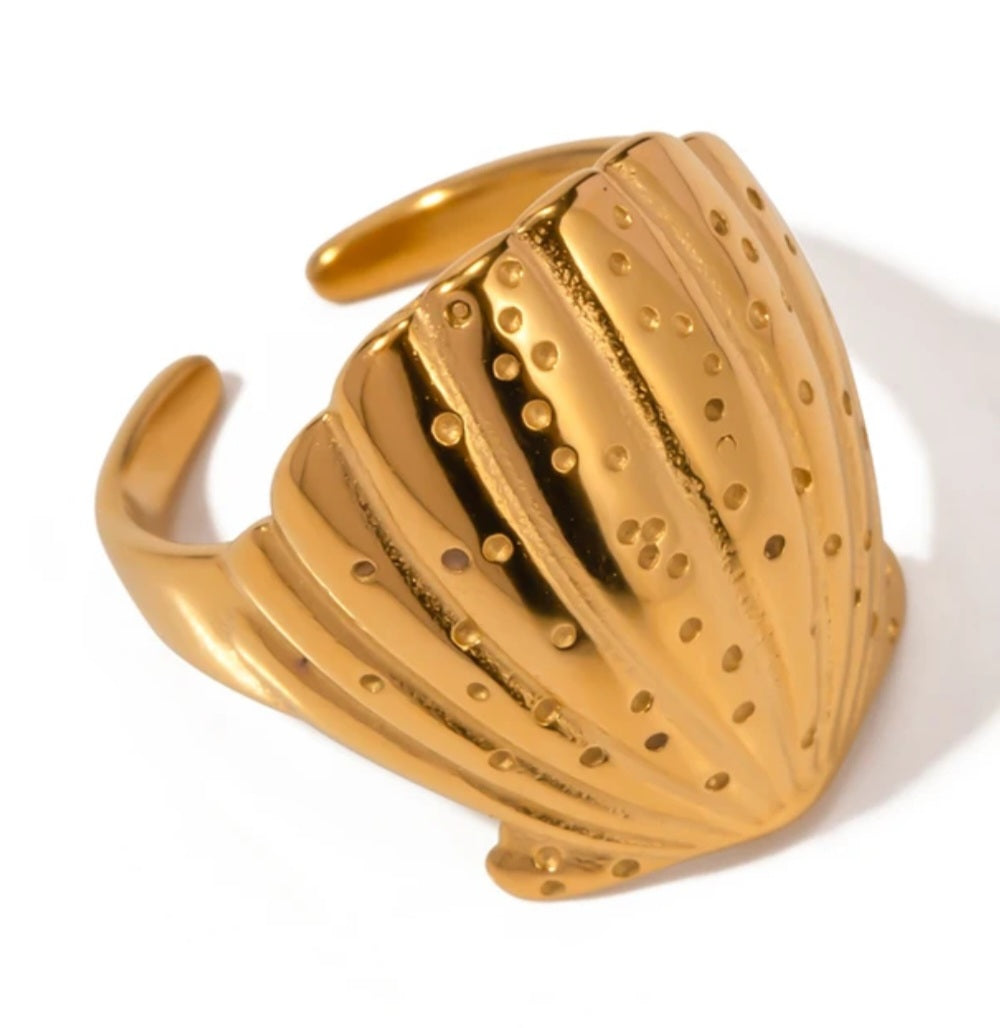 Waterproof Stainless Steel Seashell Adjustable ring. - YeYesJewelryDesign