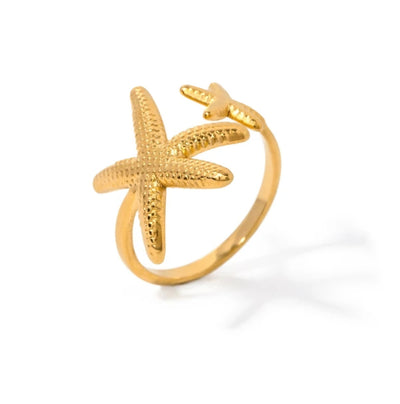 Stainless Steel waterproof Starfish Open-Adjustable Beachy Ring. - YeYesJewelryDesign