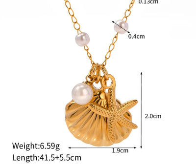 Waterproof Starfish Seashell Pendant Stainless Steel Waterproof Beach Charms Necklace. - YeYesJewelryDesign
