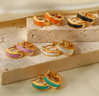 Stylish Waterproof Hoop Earrings  Round Enamel Smal Hoop Earrings. - YeYesJewelryDesign