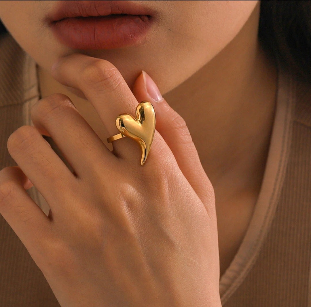 Gold Plated Adjustable Heart Ring YeYesJewelryDesign