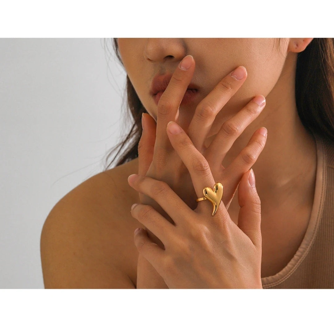 Gold Plated Adjustable Heart Ring YeYesJewelryDesign