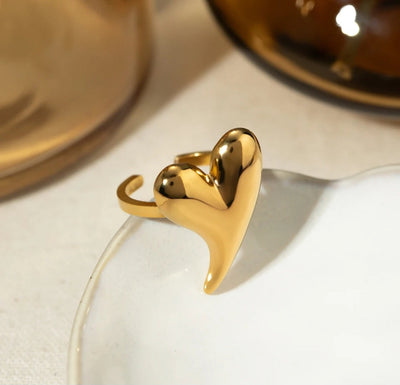 Gold Plated Adjustable Heart Ring YeYesJewelryDesign