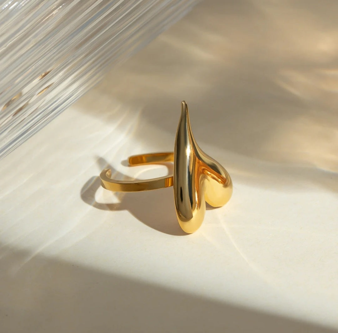 Gold Plated Adjustable Heart Ring YeYesJewelryDesign