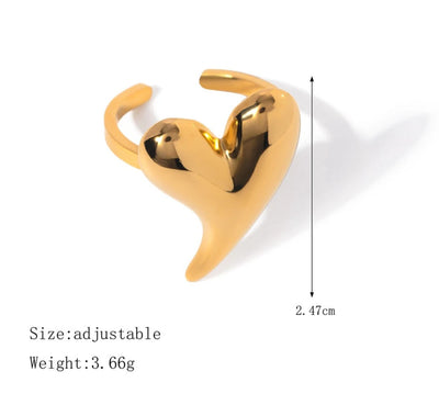 Gold Plated Adjustable Heart Ring YeYesJewelryDesign