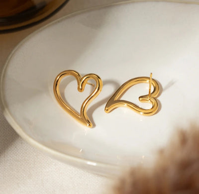 Stainless-Steel Heart Earrings Minimalist Hollow PVD Plated Stud Heart Earrings. - YeYesJewelryDesign