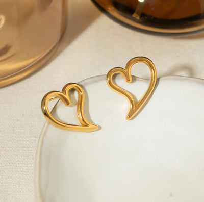 Stainless-Steel Heart Earrings Minimalist Hollow PVD Plated Stud Heart Earrings. - YeYesJewelryDesign
