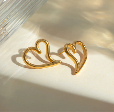 Stainless-Steel Heart Earrings Minimalist Hollow PVD Plated Stud Heart Earrings. - YeYesJewelryDesign