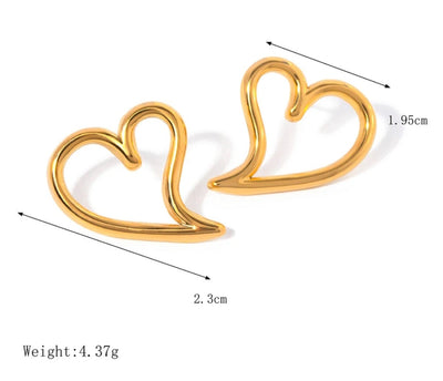 Stainless-Steel Heart Earrings Minimalist Hollow PVD Plated Stud Heart Earrings. - YeYesJewelryDesign