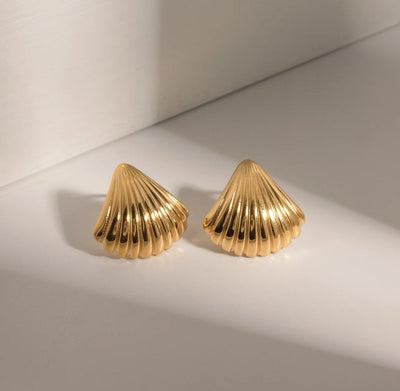 Stainless Steel Seashell  PVD Plated Seashell Stud Earrings. - YeYesJewelryDesign