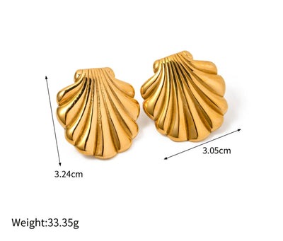 Stainless Steel Seashells 18K Gold Plated, Waterproof Fashion Seashells Stud Earrings. - YeYesJewelryDesign