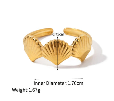 Gold Plated waterproof Seashell Hypoallergenic 18k Gold Plated open ring. - YeYesJewelryDesign