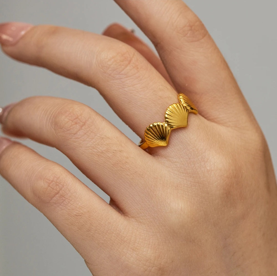 Gold Plated waterproof Seashell Hypoallergenic 18k Gold Plated open ring. - YeYesJewelryDesign