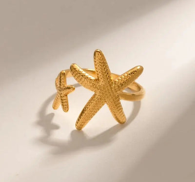 Stainless Steel waterproof Starfish Open-Adjustable Beachy Ring. - YeYesJewelryDesign
