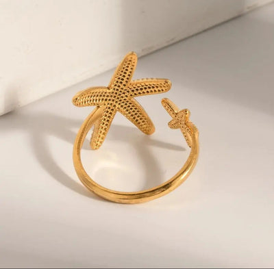 Stainless Steel waterproof Starfish Open-Adjustable Beachy Ring. - YeYesJewelryDesign