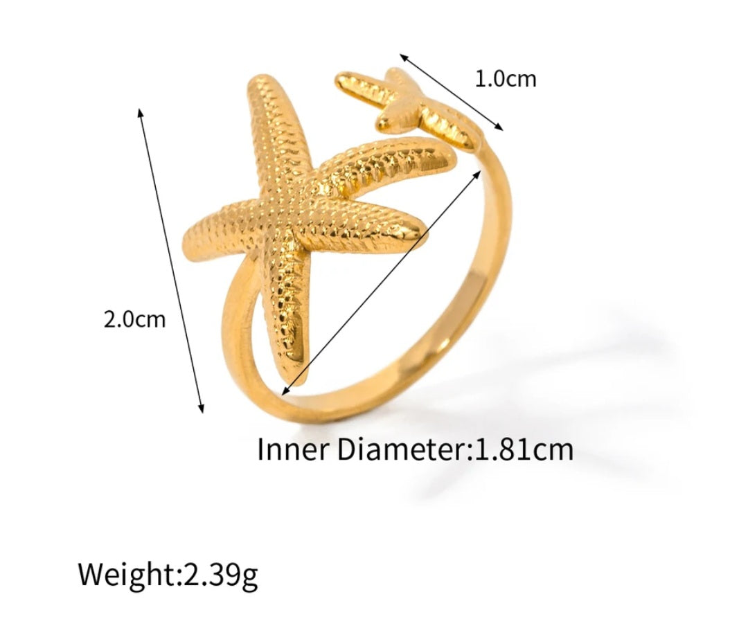 Stainless Steel waterproof Starfish Open-Adjustable Beachy Ring. - YeYesJewelryDesign