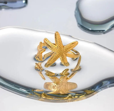 Stainless Steel waterproof Starfish Open-Adjustable Beachy Ring. - YeYesJewelryDesign