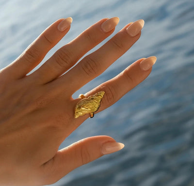 Stainless Steel Waterproof 18K Gold Plated Spiral Shell Adjustable Ring. - YeYesJewelryDesign