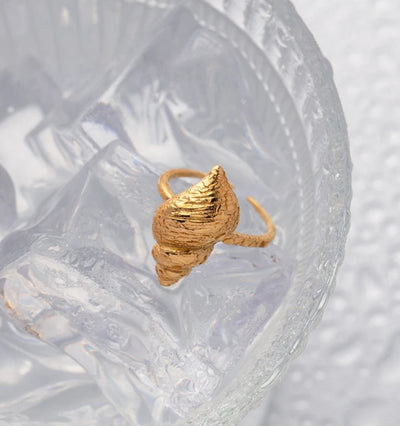 Stainless Steel Waterproof 18K Gold Plated Spiral Shell Adjustable Ring. - YeYesJewelryDesign