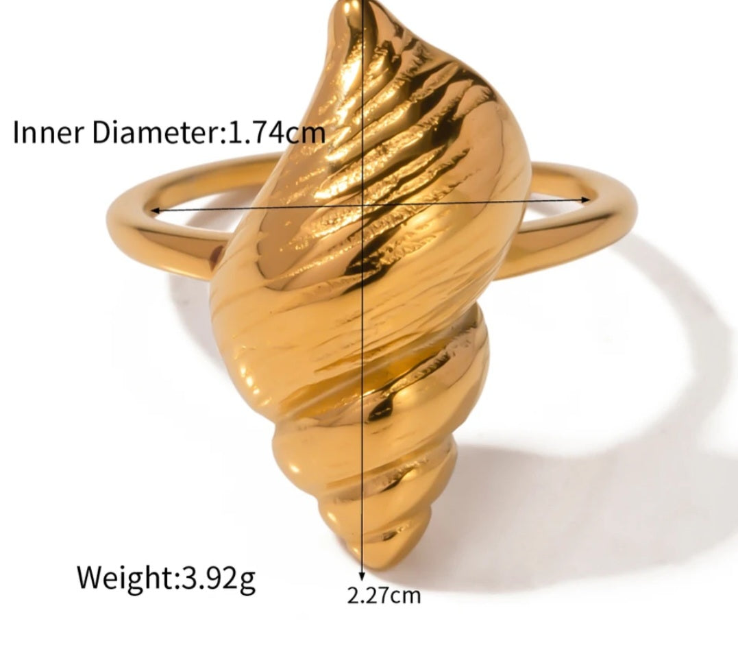 Stainless Steel Waterproof 18K Gold Plated Spiral Shell Adjustable Ring. - YeYesJewelryDesign