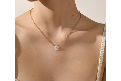 Stainless Steel Waterproof Natural Shell flower Earrings, Necklace, and Adjustable Ring Set. - YeYesJewelryDesign