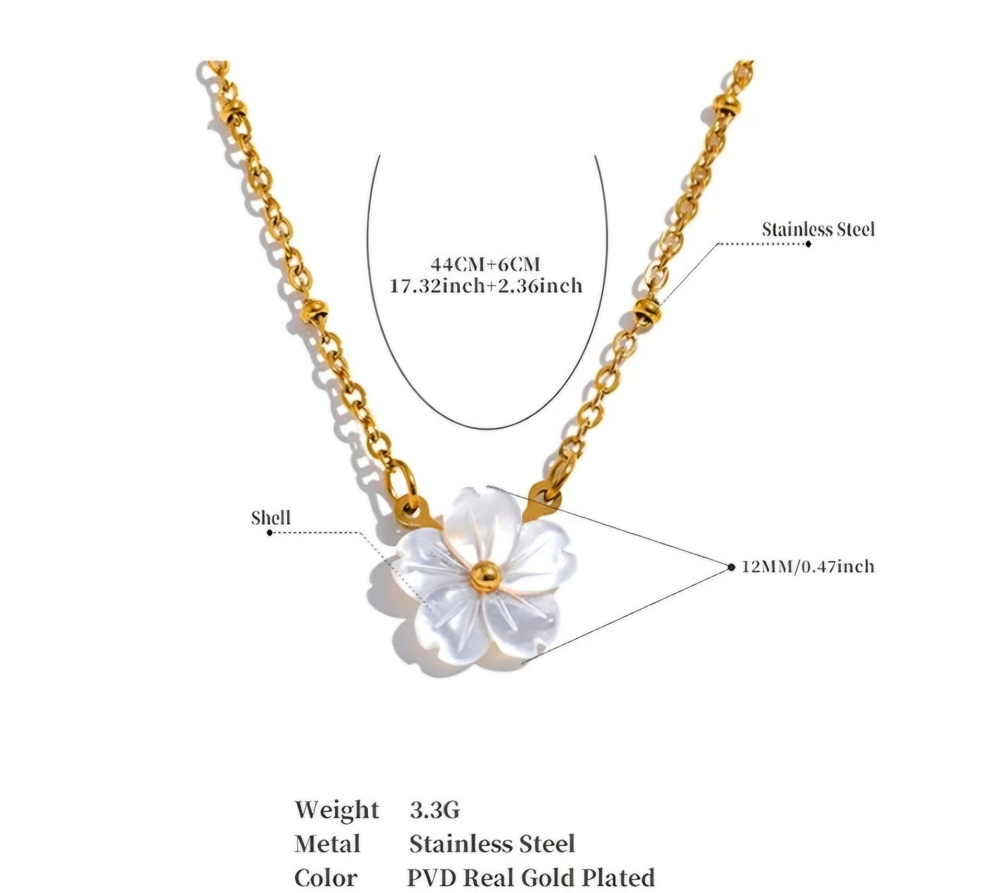 Stainless Steel Waterproof Natural Shell flower Earrings, Necklace, and Adjustable Ring Set. - YeYesJewelryDesign