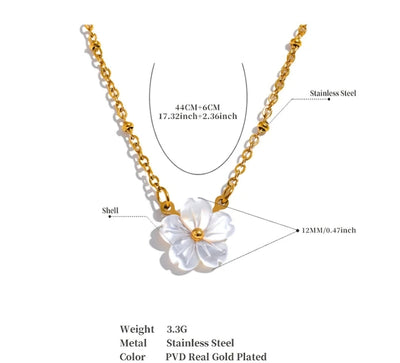 Stainless Steel Waterproof Natural Shell flower Earrings, Necklace, and Adjustable Ring Set. - YeYesJewelryDesign